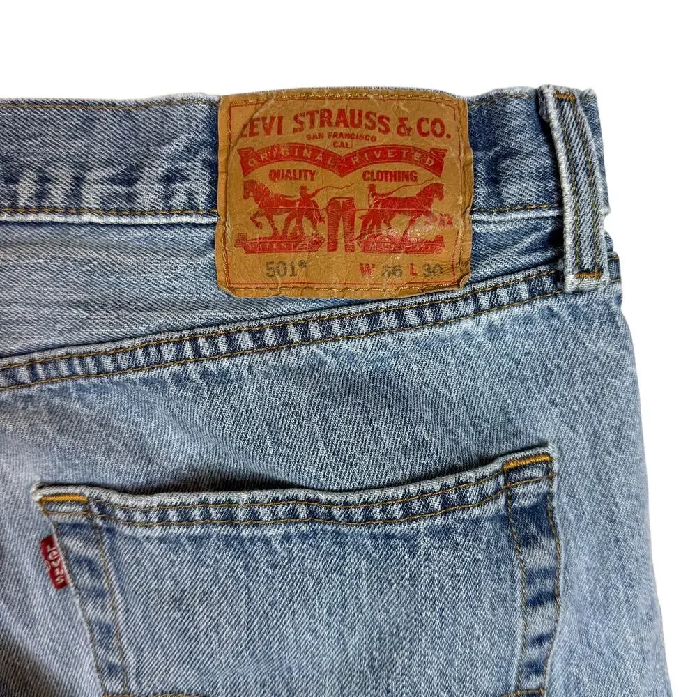 Levi's‎ 501 Jeans Men 34x29 Blue Distress Stonewash Button-Fly Mid-Rise Straight